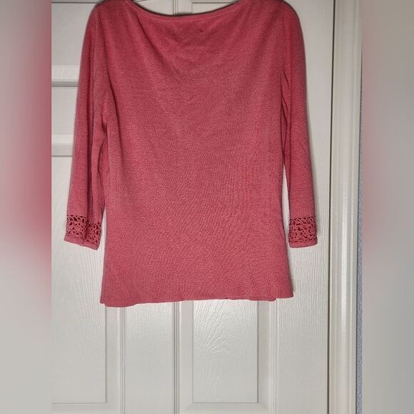 Vtg Sag Harbor  M Pink Knit Embroidery Beaded 3/4Slv RAMIEBlend Women TopSweater - Picture 6 of 7